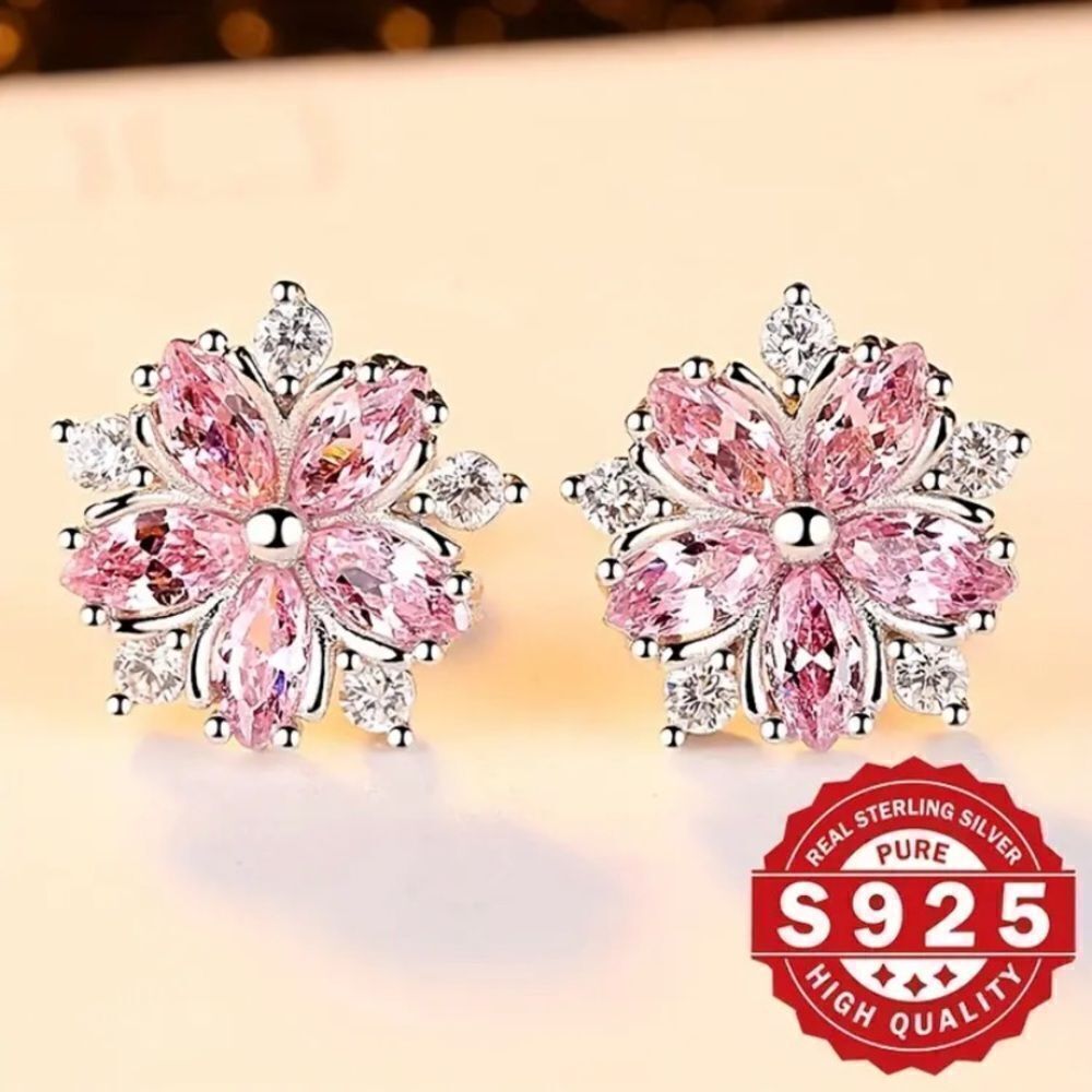 🔅🆕🔅Elegant S925 Plated Pink Cherry 🍒 Blossom 🌸 Stud Earrings ✨